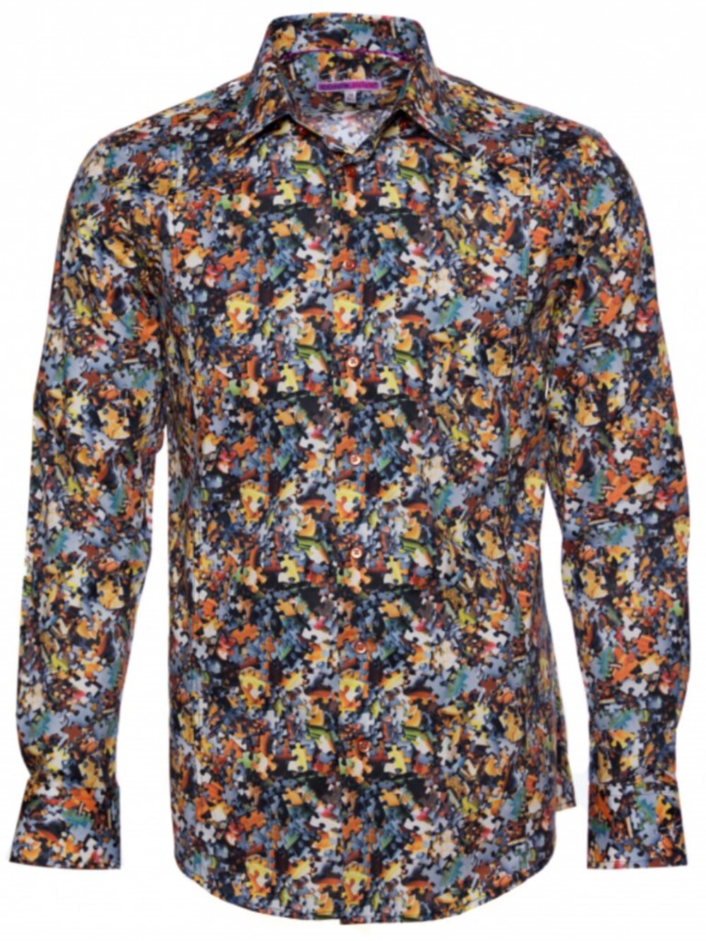 Coton Doux Puzzle Shirt Men's Size 15.5 Long Sleeve Milanese Collar Sllim Fit
